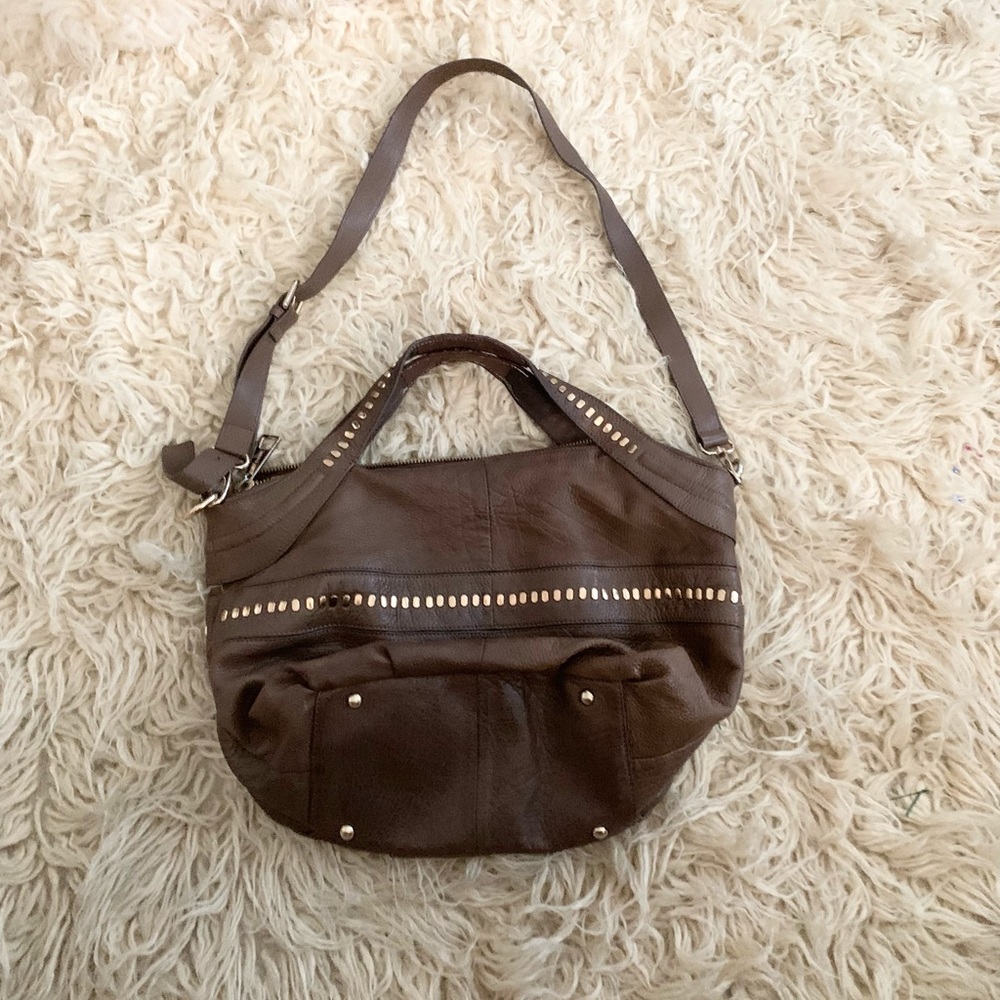 Kelsi Dagger | Pebbled Putty Stone Brown Leather Bag Hand Strap or Crossbody - Picture 5 of 16
